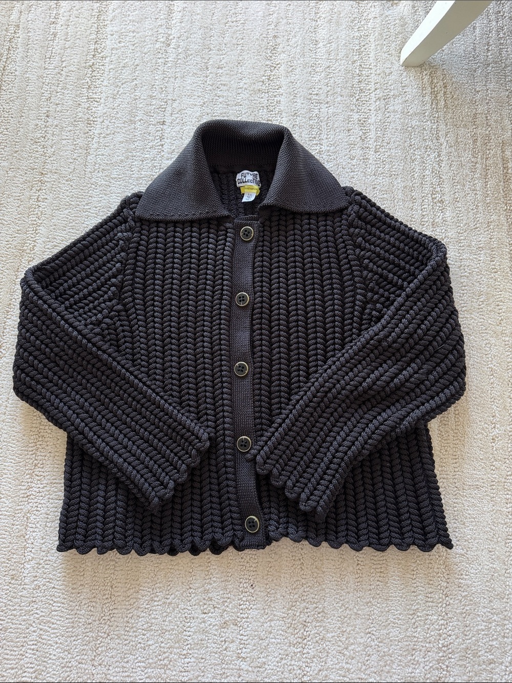 Future Collective Black Ribbed Button-Front Cardigan